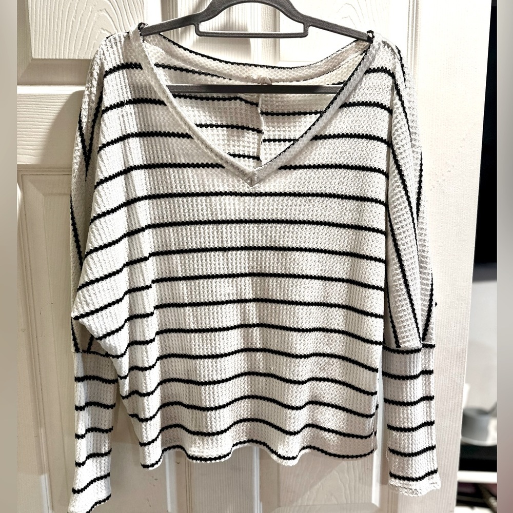 Black & White Striped V-neck Sweater